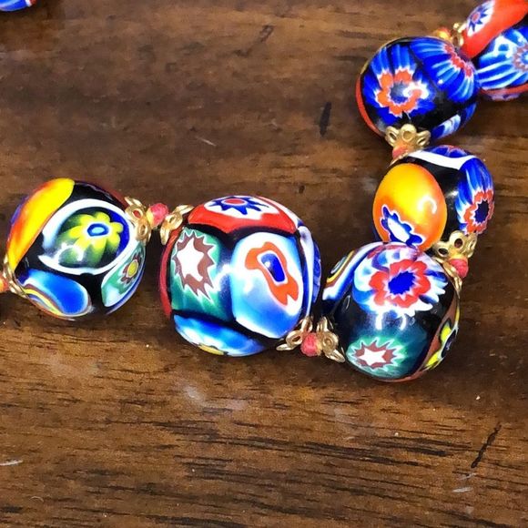 VINTAGE Graduated Millefiori Italian Hand Blown Glass Bead Necklace 24” - Picture 3 of 15